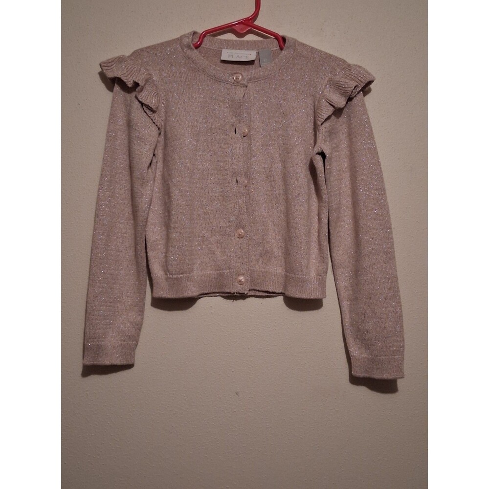 The Children's Place Girls Shimmer Ruffle Shoulder Cardigan Sweater